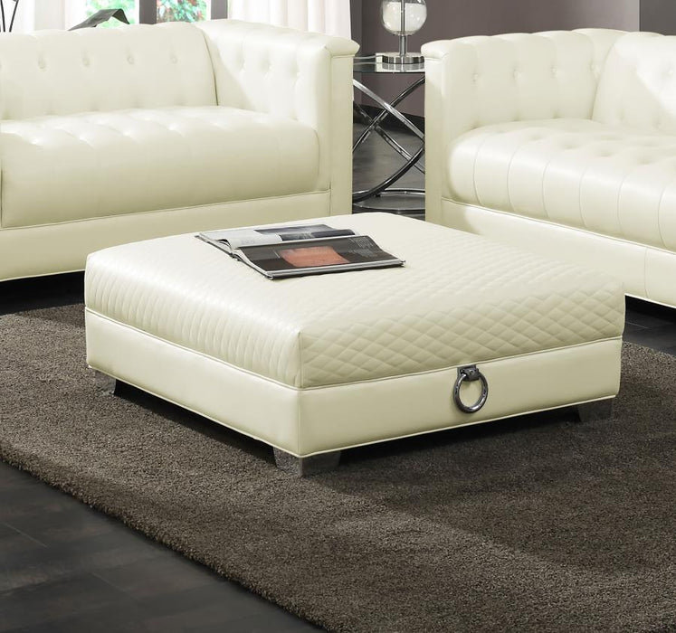 Chaviano Collection - Pearl White - Chaviano Upholstered Ottoman Pearl White