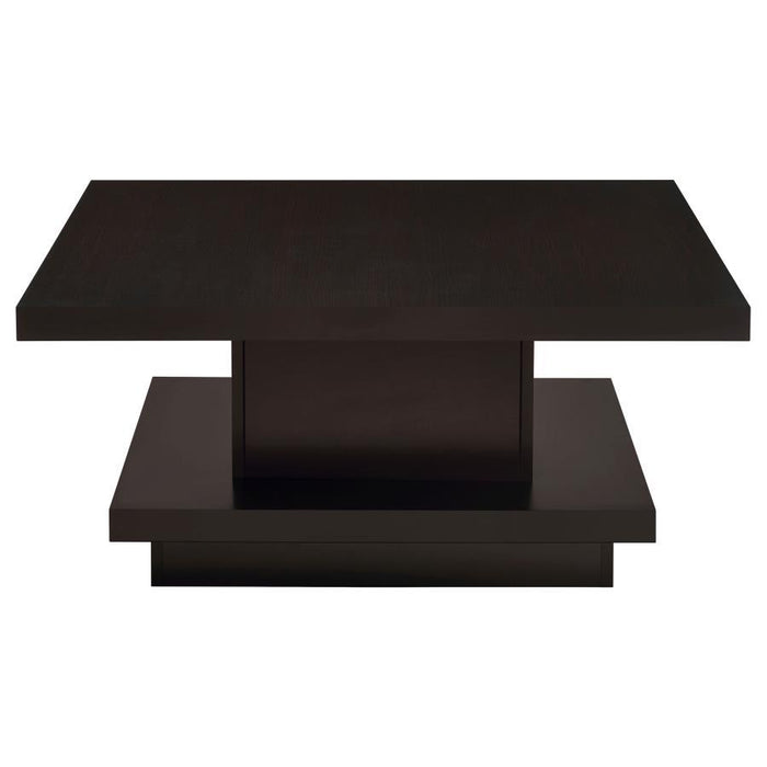 Living Room: Wood Top Occasional Tables - Pedestal Square Coffee Table Cappuccino