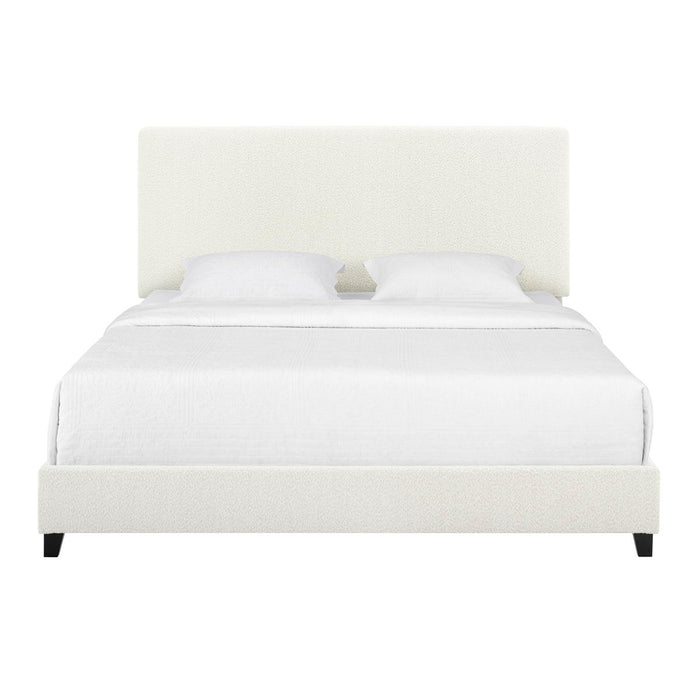 King Size Boucle Upholstered Platform Bed - White