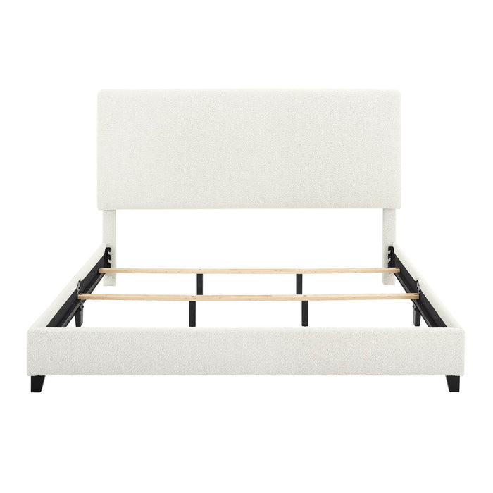 King Size Boucle Upholstered Platform Bed - White