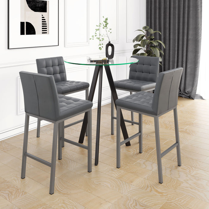 Stylish PU Fabric Design, Electroplated Metal Legs, Round Tempered Glass Table Top, Bar Chair Cover, Suitable For Bars, Restaurants, Bedroom Bar Chairs