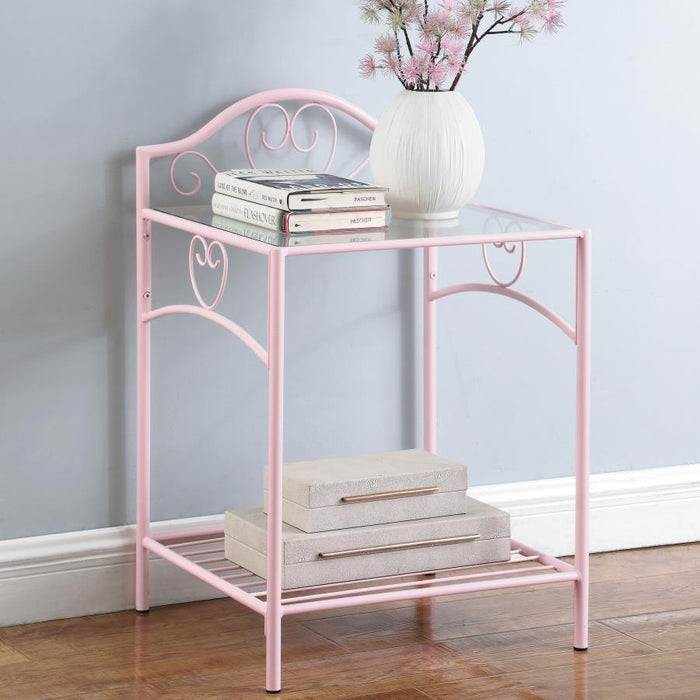 Massi Collection - Massi 1-shelf Nightstand With Glass Top Powder Pink