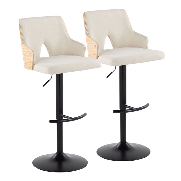 Stella - Contemporary Adjustable Barstool Stool With Swivel And Rounded T Footrest (Set of 2)