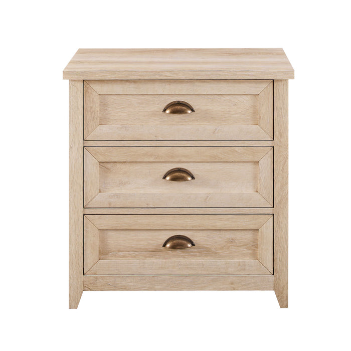 Transitional Farmhouse Framed 3 Drawer Nighstand With Cup Handles