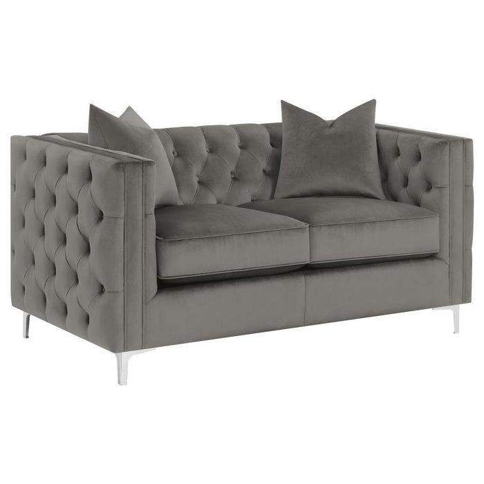 Phoebe - Upholstered Tuxedo Arm Tufted Loveseat - Urban Bronze