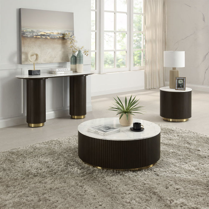 Clayten - Coffee Table - White Natural Marble Top & Espreeso Finish