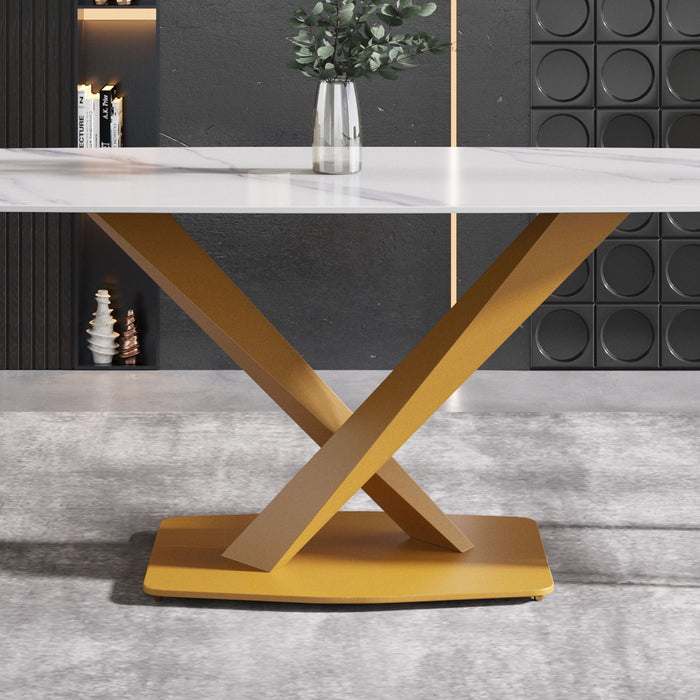 70.87" Modern Artificial Stone Curved Golden Metal Leg Dining Table