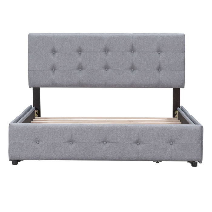 Upholstered Platform Bed With Classic Headboard And 4 Drawers, No Box Spring Needed