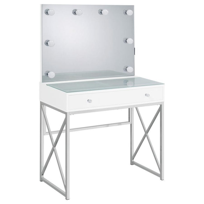 Eliza - Vanity Set With Lighting & Stool - White And Chrome