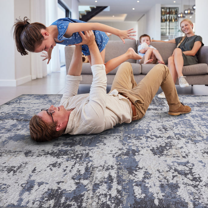 2' x 8' Abstract Non-Shedding Living Room Bedroom Dining Home Office Stylish And Stain Resistant Area Rug - Gray / Denim