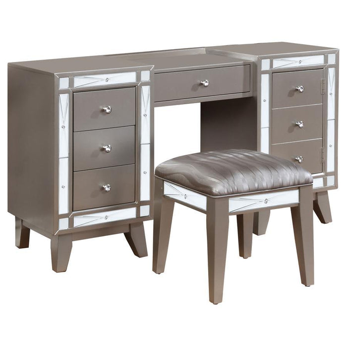 Leighton Collection - Metallic - Leighton Vanity Desk And Stool Metallic Mercury