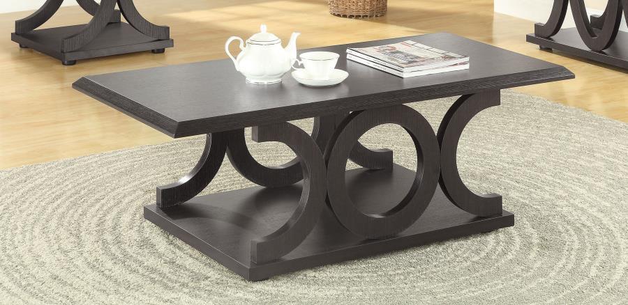 Living Room: Wood Top Occasional Tables - C-shaped Base Coffee Table Cappuccino