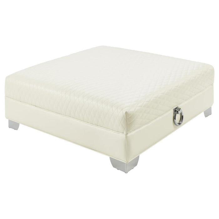 Chaviano Collection - Pearl White - Chaviano Upholstered Ottoman Pearl White