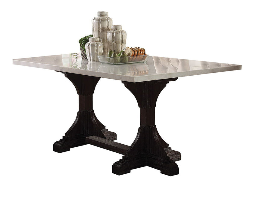 Gerardo - Dining Table - White Marble & Weathered Espresso - 30"