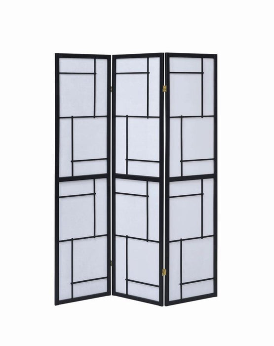 White - 3-panel Folding Floor Screen Black And White