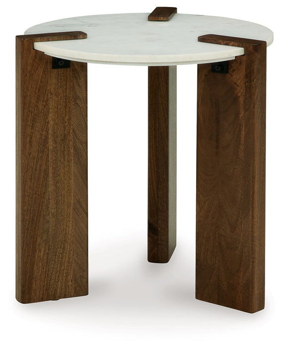 Isanti - White / Brown - Round End Table