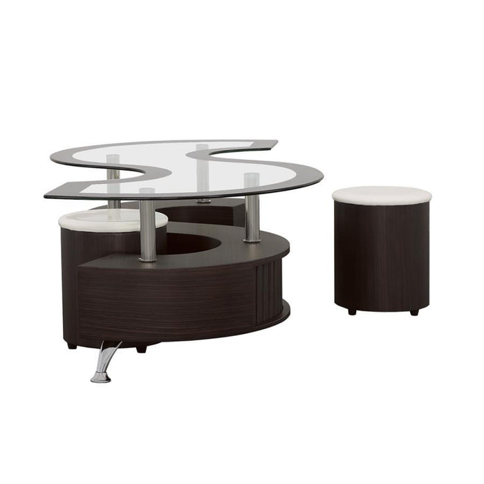 Buckley - Curved Glass Top Coffee Table With Stools