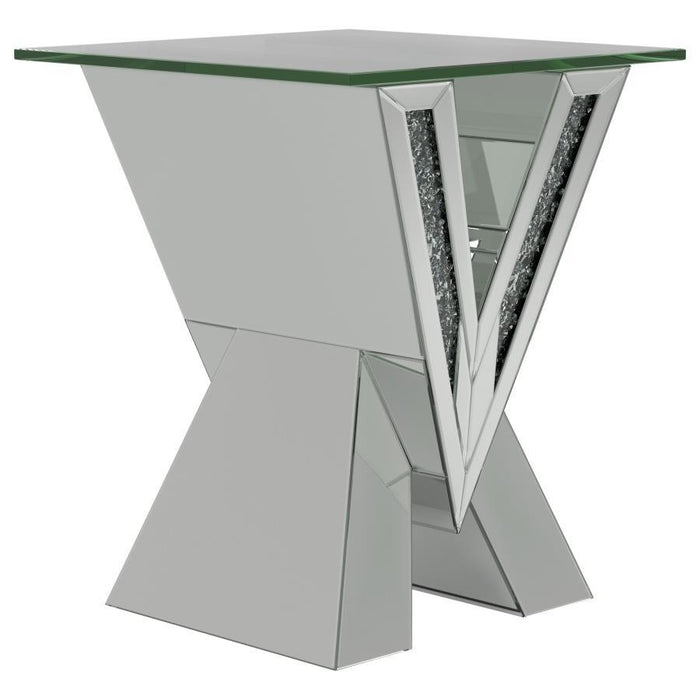 Caldwell V-shaped End Table With Glass Top Silver