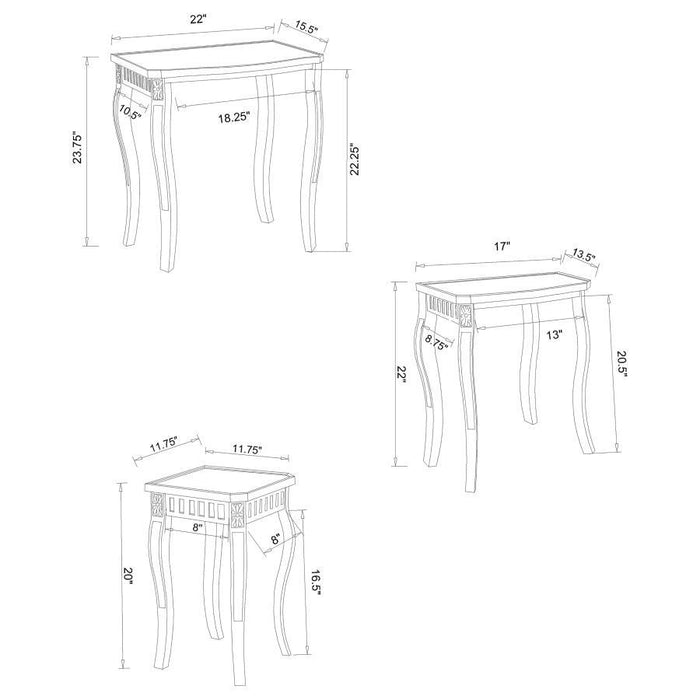 3-piece Curved Leg Nesting Tables Warm Brown