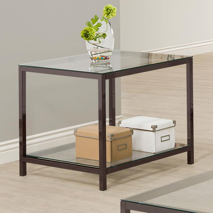 Living Room: Glass Top Occasional Tables - Ontario End Table With Glass Shelf Black Nickel