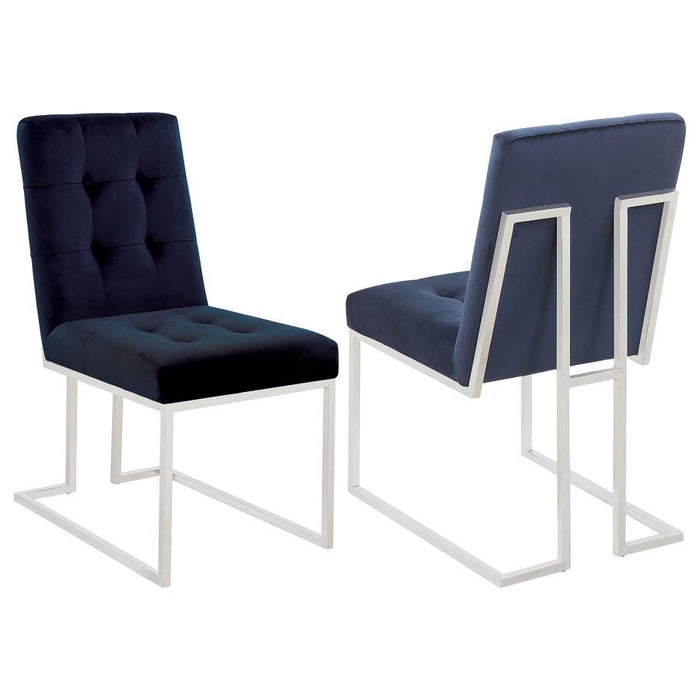 Blue - Upholstered Dining Chairs Ink Blue And Chrome (Set of 2)