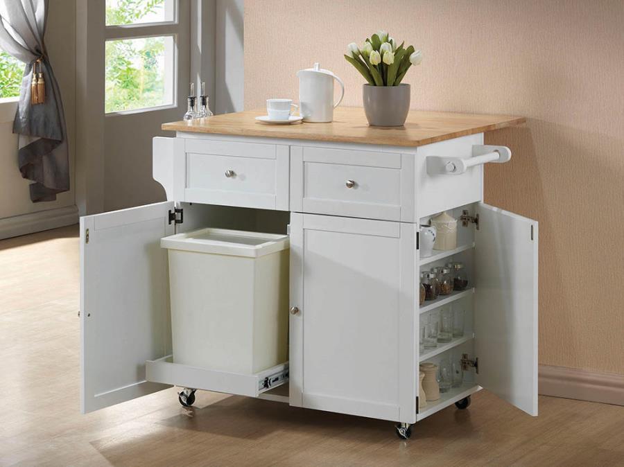 Dining: Kitchen Carts - 3-door Kitchen Cart With Casters Natural Brown And White