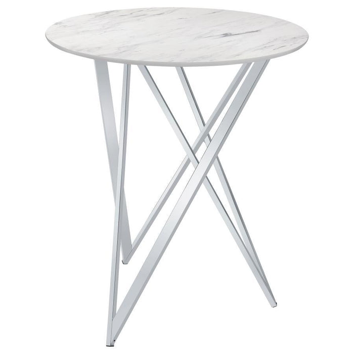 Bexter - Round Faux Marble Bistro Bar Table - Chrome