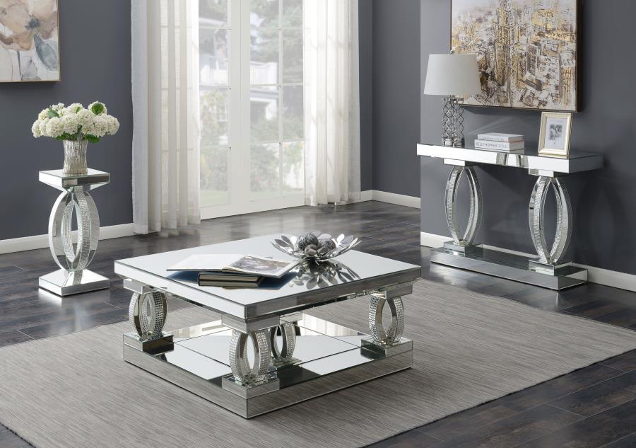 Avonlea Square End Table With Lower Shelf Clear Mirror