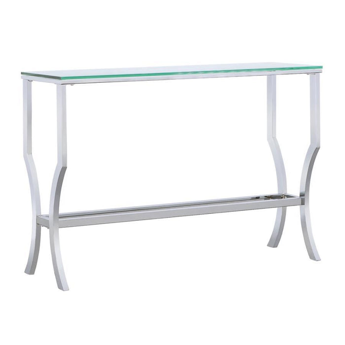 Living Room: Glass Top Occasional Tables - Rectangular Sofa Table With Mirrored Shelf Chrome