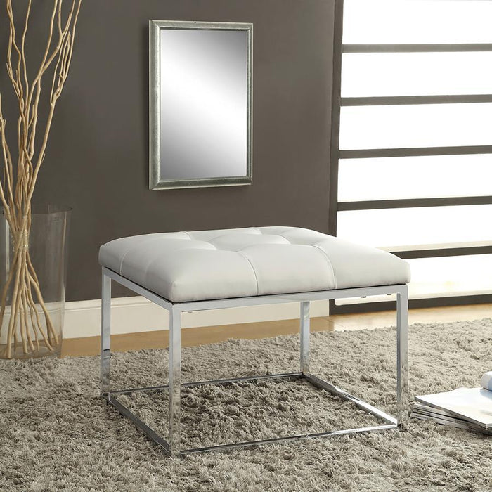 Accents : Ottomans - White - Upholstered Tufted Ottoman White And Chrome