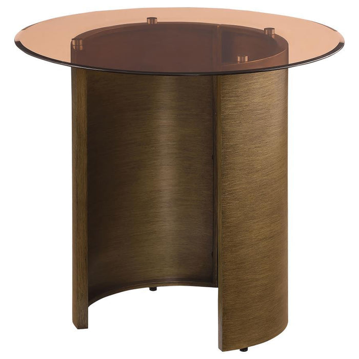 Morena - Round End Table With Tawny Tempered Glass Top Brushed - Bronze