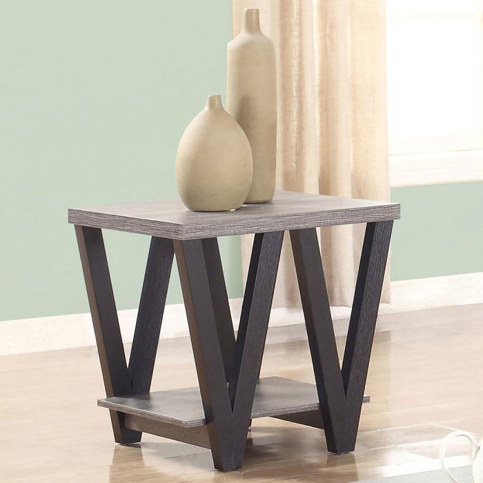 Living Room: Wood Top Occasional Tables - Higgins V-shaped End Table Black And Antique Grey