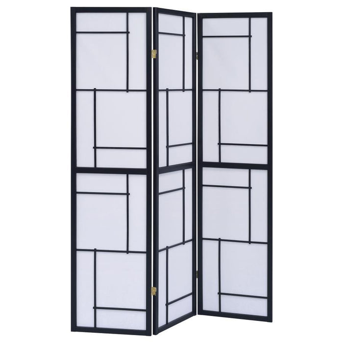 White - 3-panel Folding Floor Screen Black And White