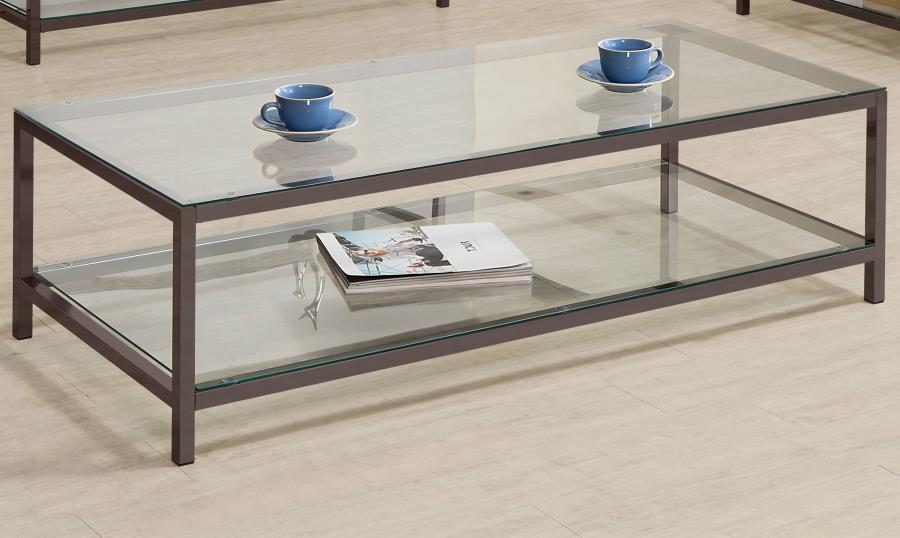 Living Room: Glass Top Occasional Tables - Ontario Coffee Table With Glass Shelf Black Nickel