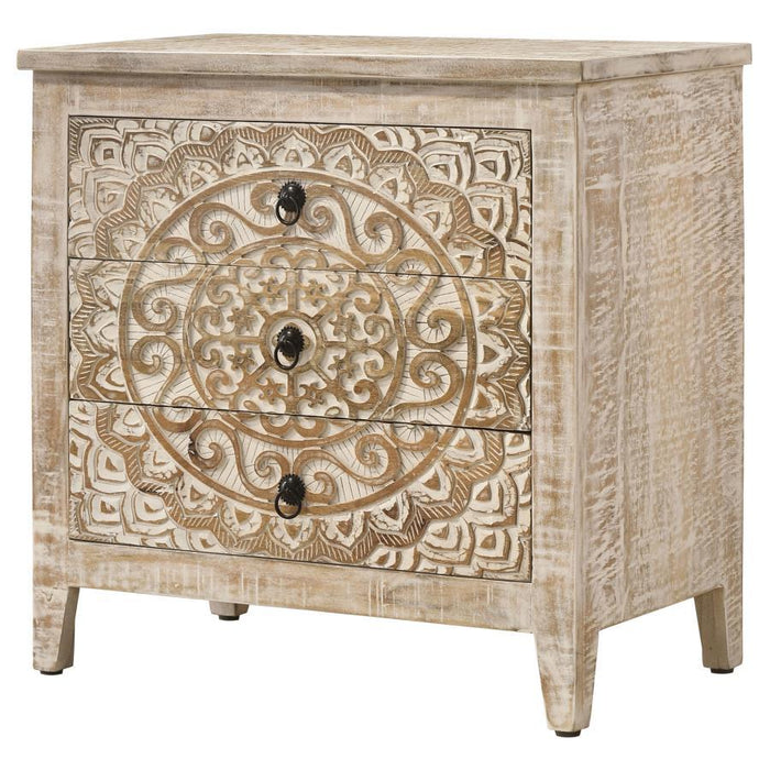 Mariska - 3-Drawer Wooden Accent Cabinet - White Distressed