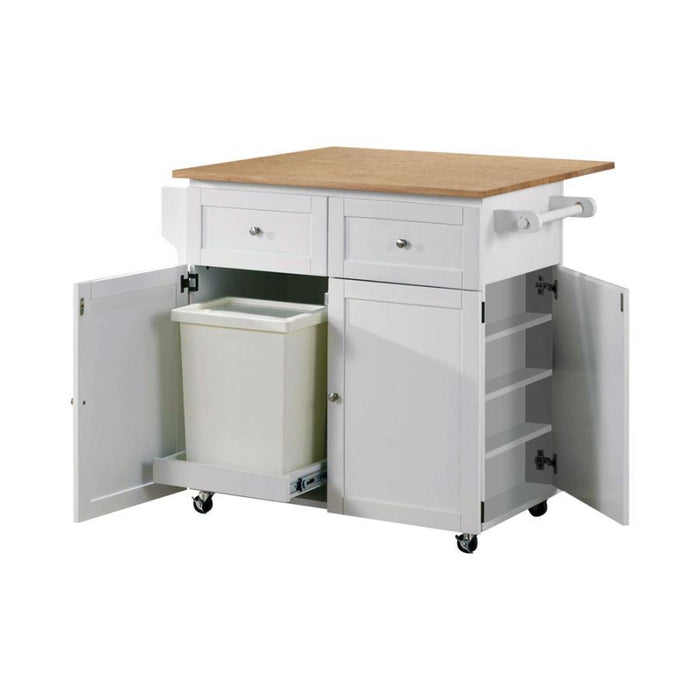 Dining: Kitchen Carts - 3-door Kitchen Cart With Casters Natural Brown And White