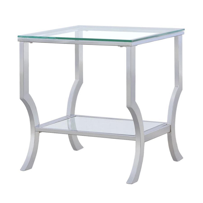 Living Room: Glass Top Occasional Tables - Square End Table With Mirrored Shelf Chrome