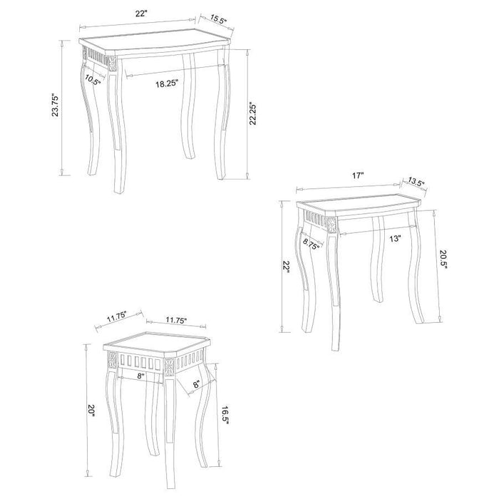 3-piece Curved Leg Nesting Tables Warm Brown