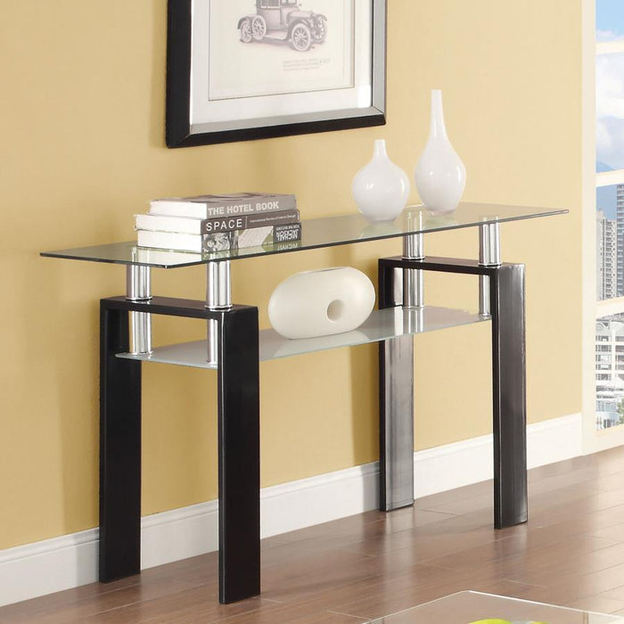 Dyer - Tempered Glass Sofa Table With Shelf - Black