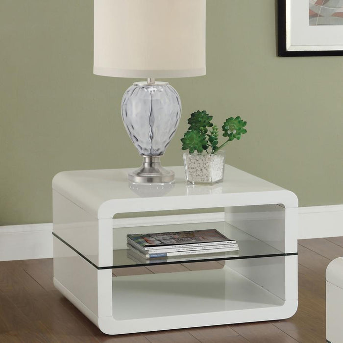 Living Room: Glass Top Occasional Tables - Modern White End Table