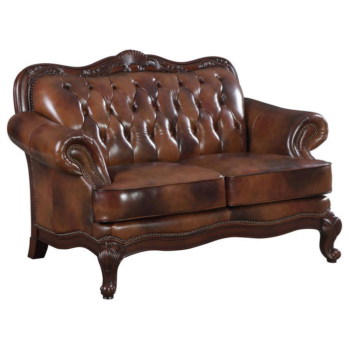 Victoria Collection - Tri-tone - Victoria Tufted Back Loveseat Tri-tone And Warm Brown