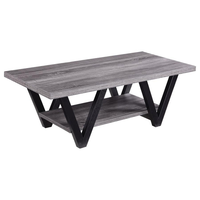 Living Room: Wood Top Occasional Tables - Higgins V-shaped Coffee Table Black And Antique Grey