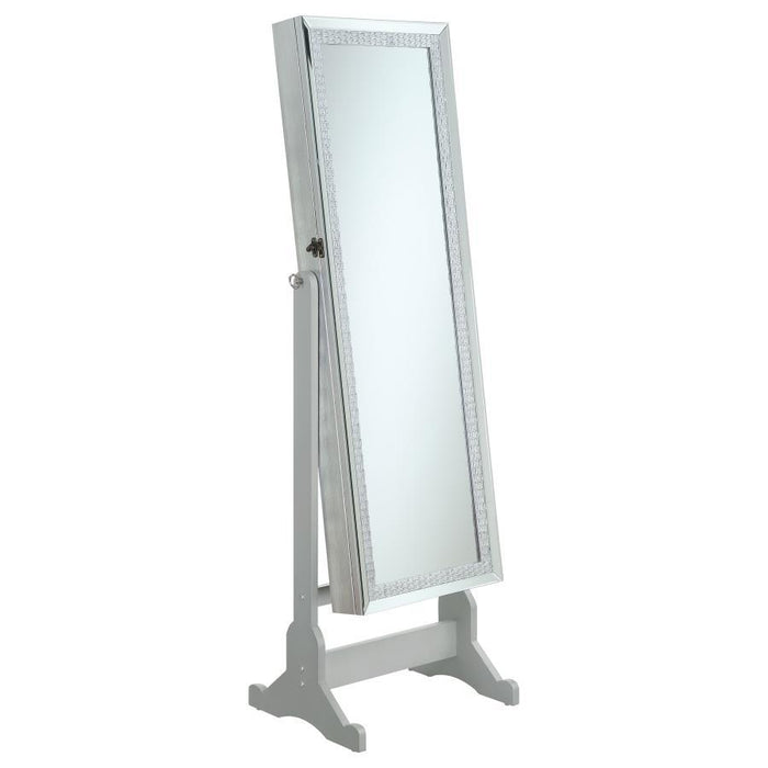 Jewelry Cheval Mirror With Crytal Trim Silver