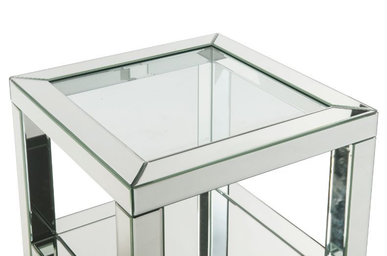 Noralie - End Table With Glass Top - Mirrored & Faux Diamonds - 24"