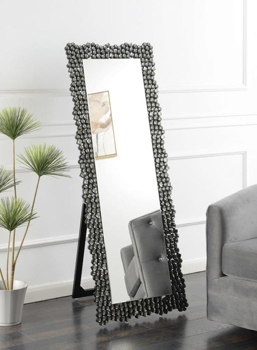 Textural Frame Cheval Floor Mirror Silver And Smoky Grey