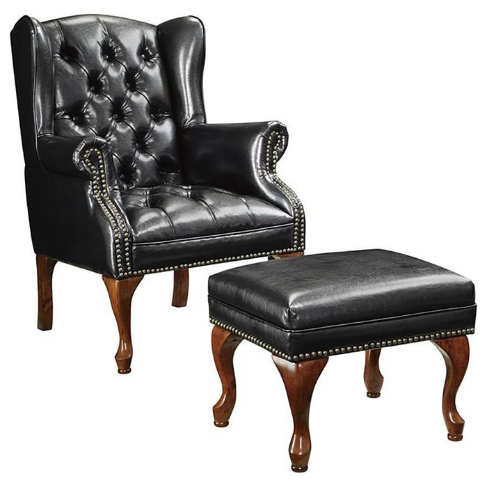 Accents : Chairs - Black - Button Tufted Back Accent Chair With Ottoman Black And Espresso