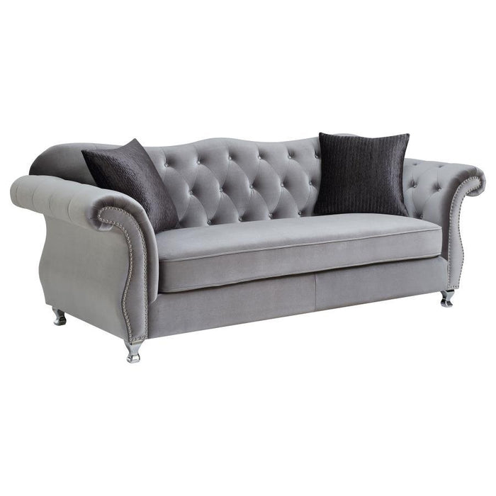 Silver - Frostine Button Tufted Sofa Silver