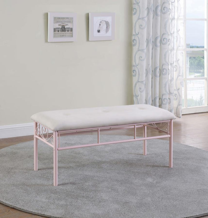 Massi Collection - White - Massi Tufted Upholstered Bench Powder Pink