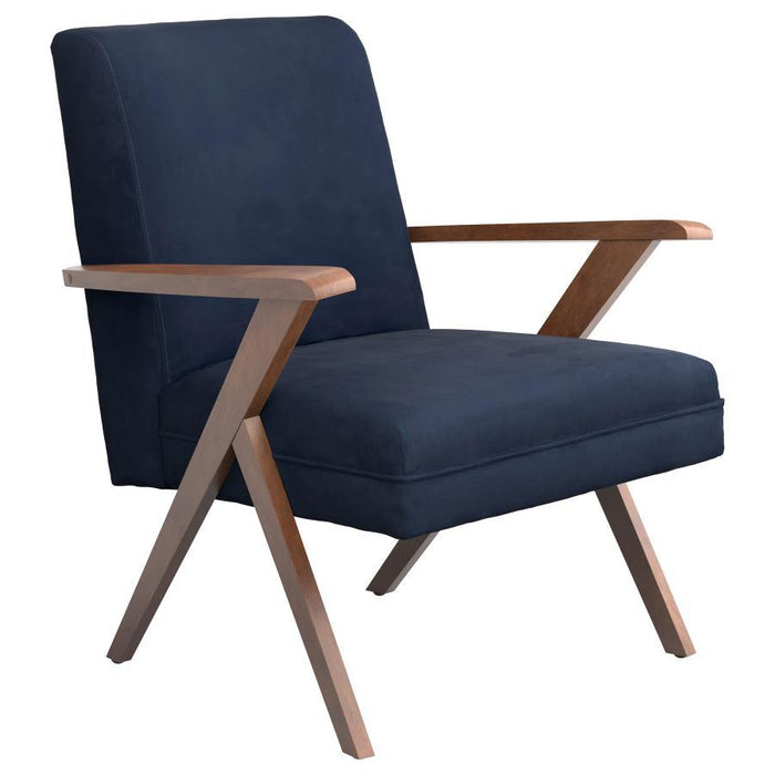 Monrovia Wooden Arms Accent Chair Dark Blue And Walnut