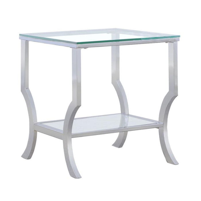 Living Room: Glass Top Occasional Tables - Square End Table With Mirrored Shelf Chrome